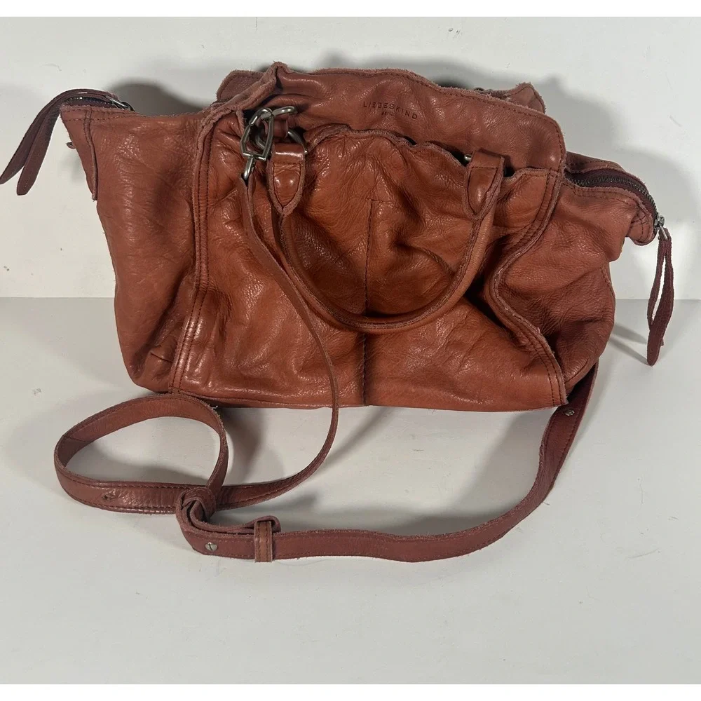 Liebeskind Berlin Cognac Brown Leather Satchel Crossbody Bag Handbag
